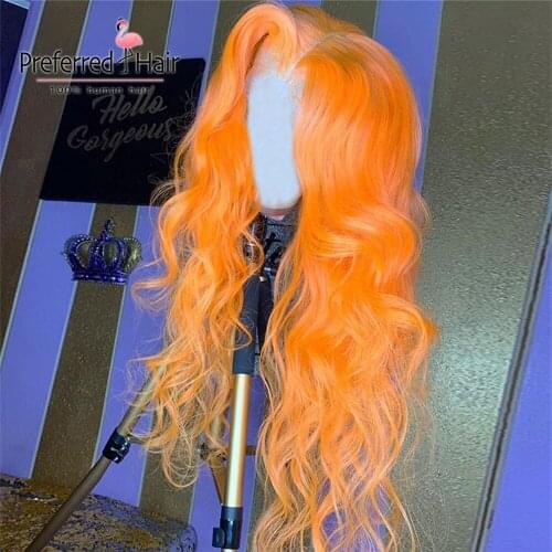 Preferred Orange Lace Front Human Hair Wigs Pre Plucked Transparent Lace Wigs Red Pink Brazilian Remy Lace Front Wigs for Women