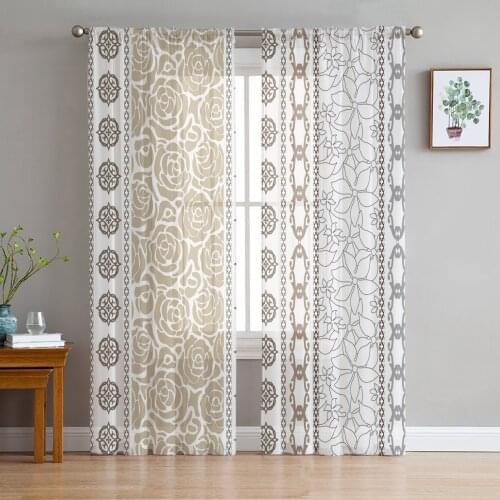 Simple Tulle Curtains Rose Pattern Line Art Villa Living Room Adult Bedroom Study Gauze Fabric Balcony Decor Chiffon Curtains