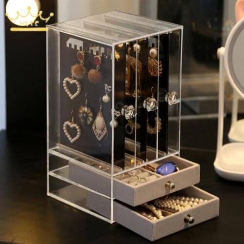 Dustproof Jewelry Storage Box Transparent Acrylic Earrings Necklace Display Stand Large Capacity Jewelry Storage Box