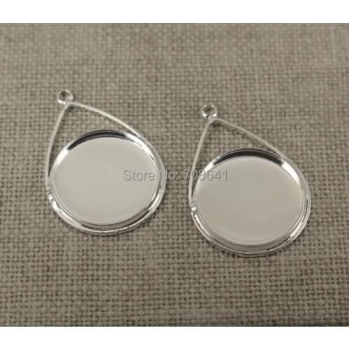 Teardrop Blank Bezel Bases 20mm Inner Round Bezel w/ a loop Cabochon Frame Pendant Earrings Settings DIY Findings Multi-color