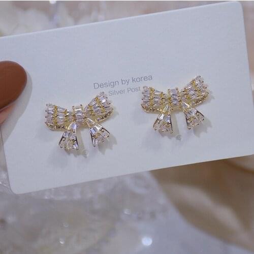 Luxury Cubic Zircon CZ Delicate Knot Stud Earrings for Women Japanese&Korea New Style 14K Gold Plated Earrings