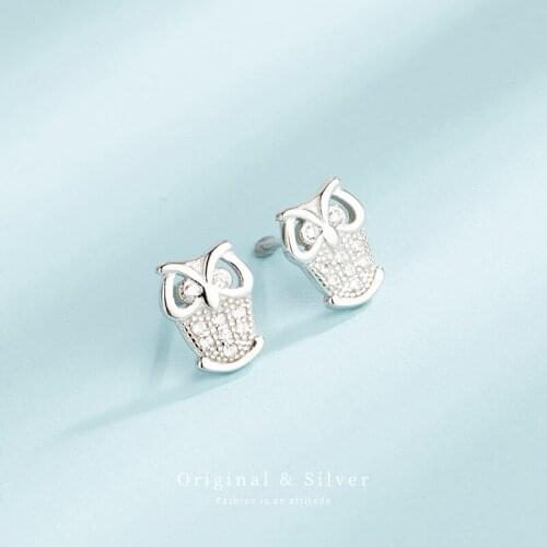 S925 Pure Silver Owl Earrings Female Creative Full Zircon Earrings Silver Jewelry Personalized Trend Small Animal Women TRENDY