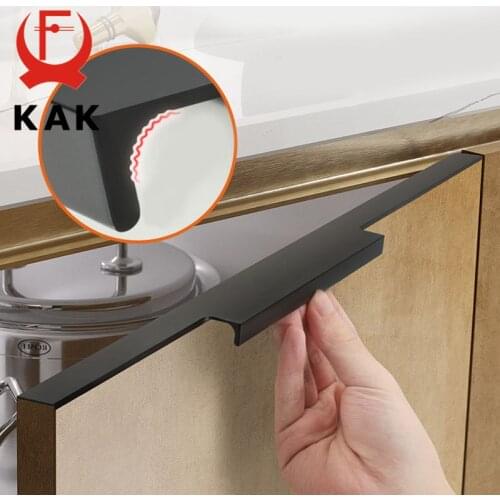 KAK Black Hidden Cabinet Handle Aluminum Alloy Kitchen Cupboard Door Pulls Drawer Knobs Long Handle Furniture Handle Hardware