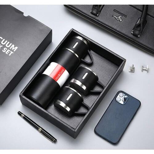 500Ml Thermos with 3 lids Stainless Steel Vacuum Flask Coffee Tumbler Travel Mug Thermos Water Bottle Gift box