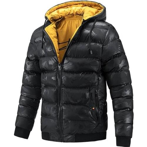 Outdoor Casual Thick Camouflage Print Winter Double-sided Wear Hooded Mens Outwear