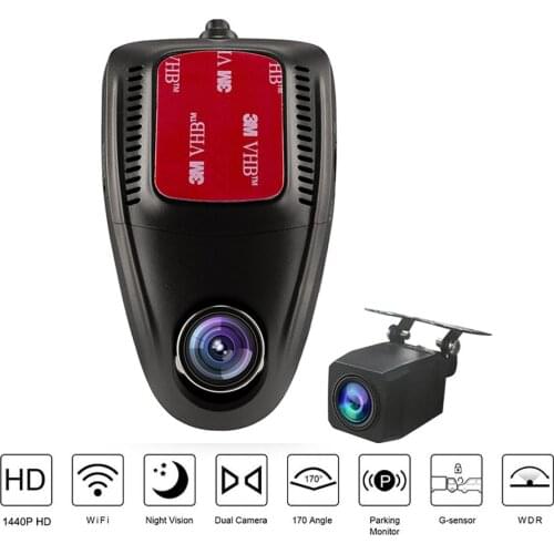 Car DVR 2.0" Full HD 1440P Wi-Fi Dual Lens Rear View DashCam Video Recorder Auto Camera Dash Cam DVRs Motion Detector Registrar