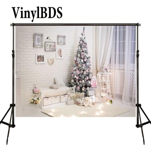VinylBDS Christmas Indoor White Background Vintage Brick Wall Curtain Backdrops Romantic Interior Decoration for Children Baby