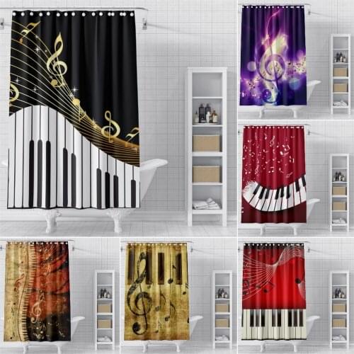 3D Music Shower Curtain Musical Notation And Instrument Bathroom Curtain Waterproof Polyester Shower Curtain For Bathroom Decor