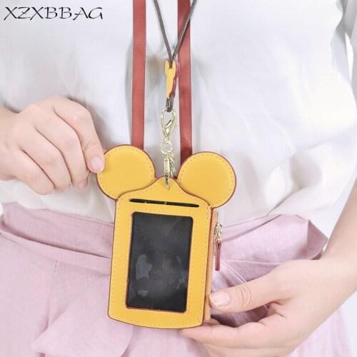 XZXBBAG PU Leather Cute Cat Big Ears Card Bag Women Multifunction Key Wallet Coin Purse Female Cardholder Cell Phone Pocket