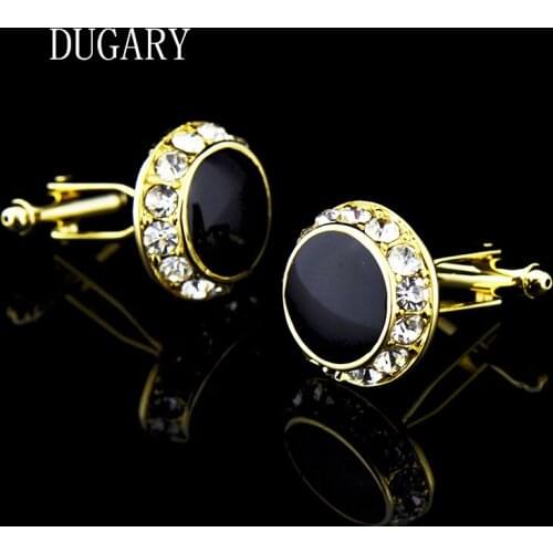 Jewelry french shirt cufflink for mens Golden black Cuffs link Button male crystal High Quality Luxury Wedding Free Shipping