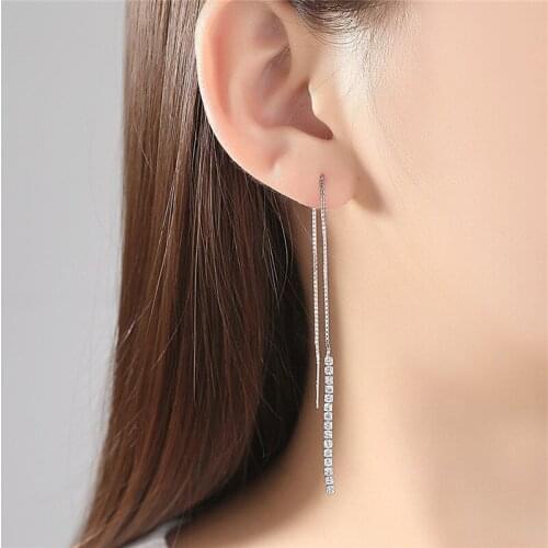 Fashion 925 Sterling Silver Earrings For Girls Bride Wedding Accessories Charm Zircon Lady Tassel Earring For Women Jewelry Hot