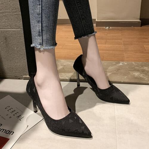Plus Size 33-43 Woman Simple Office Shoes Fashion Pointed Toe Woman Pump Group Shallow High Heel PU Womens Party Shoes