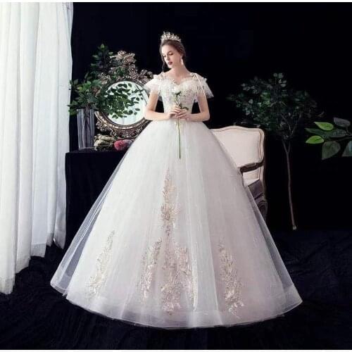 White Embroidery Ruffles Boat Neck Wedding Dress Elegant Spaghetti Strap Floor-Length New Plus Size Wedding Gowns For Women G338