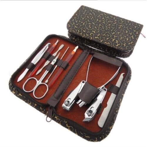 10pcs/set Nail Clipper Kit Deluxe Manicure Set For Journey and Scissor Tweezer Knife Ear pick Manicure with Case 200sets