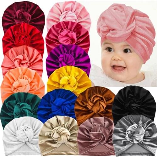 16pc/lot Fashion Donut Baby Hat Velvet Elastic Beanie Cap Newborn Baby Round Knot Turban Headbands Infant Hats Hair Accessorie