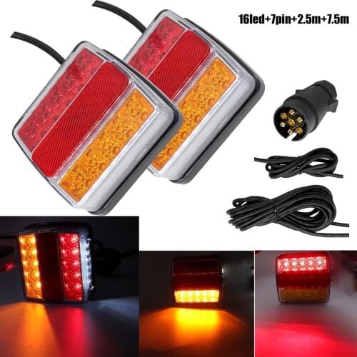 2 Pcs 16 LED Trailer Tail Light Two-Color American Plug Truck Plastic Tail Light Stop Lamp