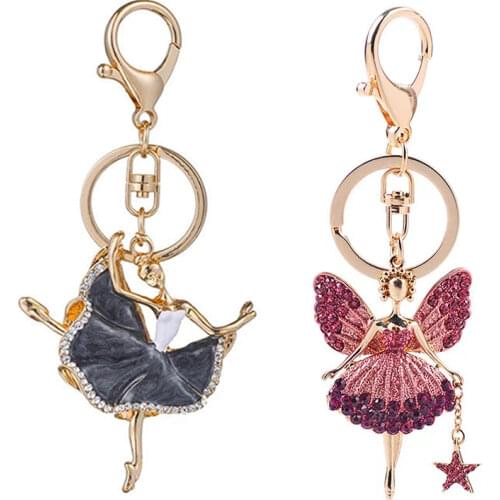 2021 Fashion Dancing Ballet Girl Keychain Ballerina Pendant Women Jewelry Rhinestone Keyring Bag Car Key Holder Dancer Gift