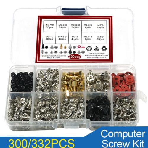 300PCS Computer Host Accessories Screw Set DIY Motherboard Fan Screws Hard Disk Computer with Case Video Card Assortment Kit