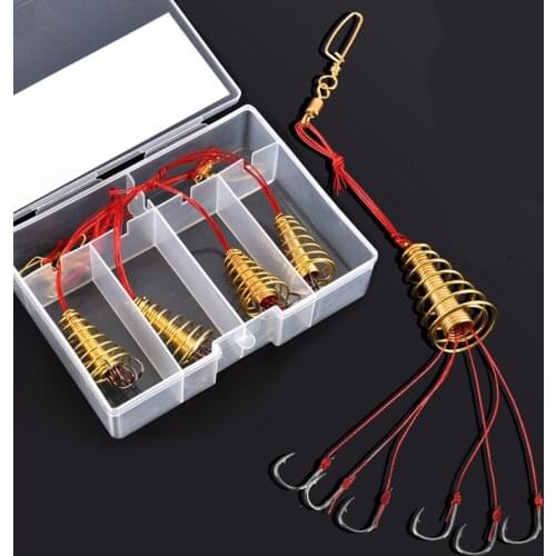 4Pcs/Lot Explosion Fishing Hook Fishing Lure Bait Trap Feeder Cage Sharp Fishing Hook with Stainless Steel Springs