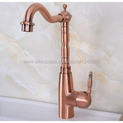 Antique Red Copper Kitchen Sink Faucet Swivel Spout Kitchen Sink Tap Deck Mounted Bathroom Hot and Cold Water Mixers Knf636