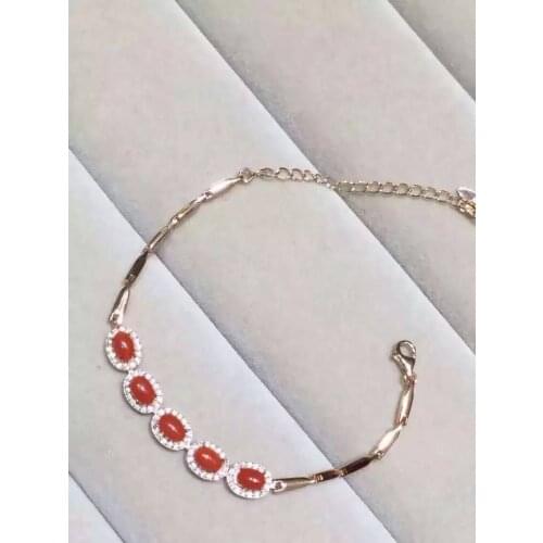 Natural red coral gem Bracelet Natural gemstone Bracelet 925 silver bracelet Fashion round girl women wedding fine gift jewelry