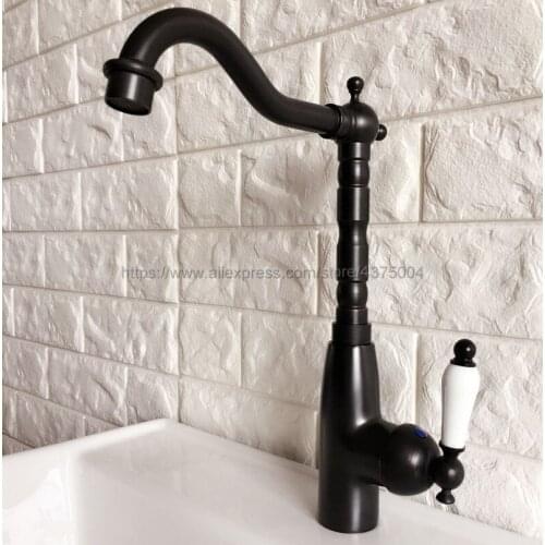 Retro Style Oil Rubbed Bronze Bathroom Sink Basin Faucet Single Ceramic Handle Single Hole Deck Mounted basin tap Nnf370