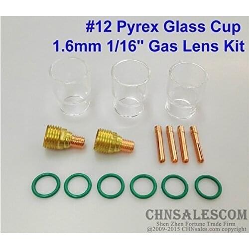 CHNsalescom 15 pcs TIG Welding Torch Gas Lens #12 Pyrex Cup Kit for WP-9/20/25 Series 1/16" 1.6mm