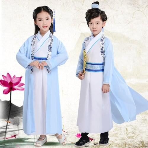 Children Costumes Hanfu Boys Graduation Han Suit Princess Girl Ancient Chinese Style Photo Shoot Outfit For Kid Performance Blue