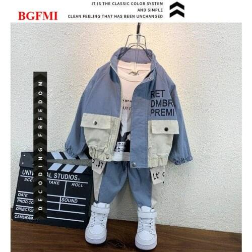 Childrens Tracksuits Set Spring Children Cotton Clothes Patchwork Sets for Boys Coat + Cargo Pants Boy Clothing Casual