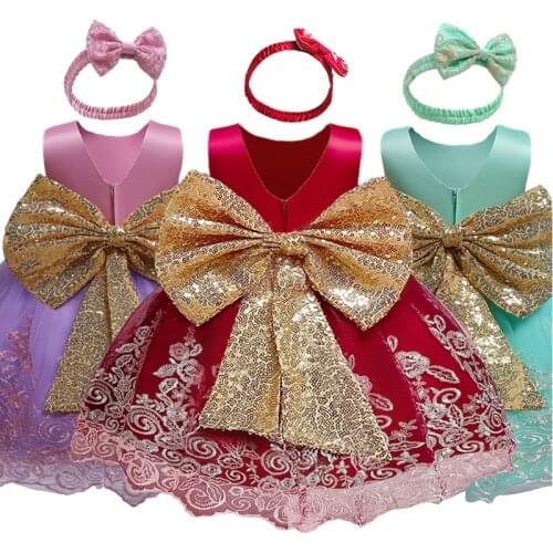 Princess Dress For Girls Wedding Lace Flower Tutu Ball Gown Kids Baby Sequin Elegant Birthday Party Children Christmas Clothes