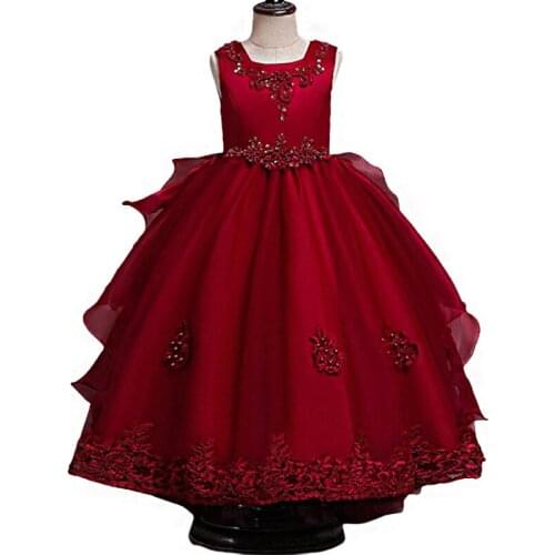 Elegant Gown 2020 new Beautiful Flower Girl Dress 4 Colors Sleeveless Girls Ball Gown Wedding Party O-Neck Kids