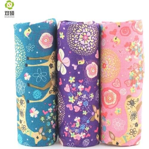 New Print Deer Cotton Linen Fabric DIY Christmas Decoration Fabric For Patchwork Dress Sofa Curtain45X45CM M1-3-1