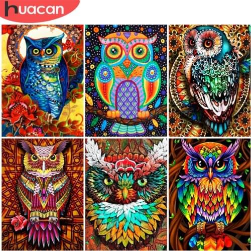 HUACAN 5D Diy Diamond Painting Owl Cross Stitch Embroidery Mosaic Cartoon Rhinestones Picture Decoration For Home