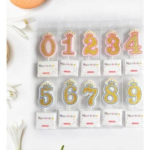 Crown 0-9 Number Birthday Candles Pink Blue Kids Crown Birthday Candles For Cake Party Supplies Decoration Cake Candles