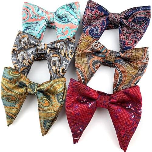Linbaiway Paisley Floral Big Bow Tie Set for Mens Suits Polyester Big Bowtie Suit Mens Business Wedding Ties Gifts Custom Logo