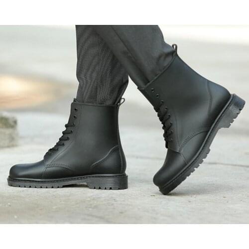 SunNY Everest men rainboots water shoes lace up boots shoes Rain boots male Martin boots non - slip cooks work garden shoe 44