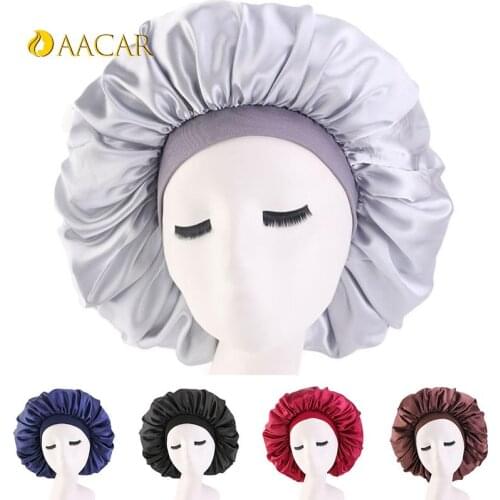 Extra Large Satin Silky Bonnet Sleep Cap with Premium Elastic Band For Women Solid Color Head Wrap Brimmed Nightcap Night Hat 1X