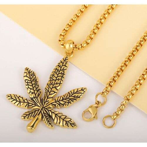 Punk Style Hip Hop Maple Tree Leaf Necklace For Women Men Gold Color Stainless Steel Herb Pendants Unisex Plant Party Jewelry