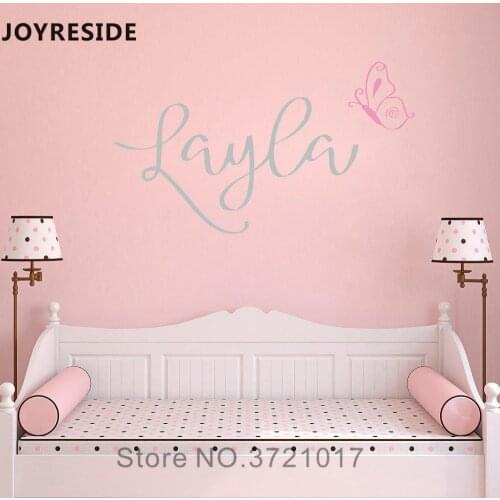 Personalized Name Wall Decal Kids Girls Bedroom Wall Mural Decor Stickers Butterflies Customed Baby Names Art Cute Sticker M014