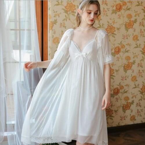 Loose Sleepwear Women Light Purple White Lace Draped Sleep Wear Night Dress Homewear nightgown sleepshirt