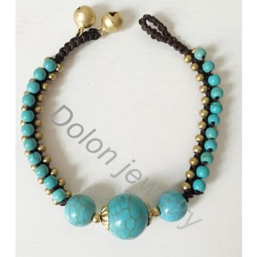 Beaded Handmade Rope Woven Braid Bracelet With Bells Brass Beads Vintage Nepal Ethnic Jewelry