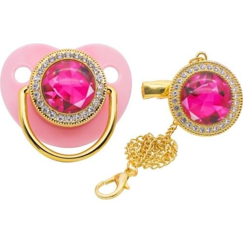 Luxury Diamond Baby Bling Pacifier Pacifier Clips BPA Free Silicone Infant Nipple Gold Bling Newborn Dummy Soother TOY-058