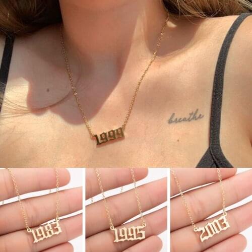 Sasusp 1983 1989 1995 1996 2002 Old English Necklaces Women Stainless Steel Custom Year Number Necklace Date Birthday Gift 2019