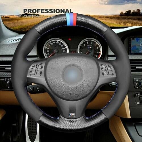 DIY Hand Stitching PU Carbon Fiber Black Suede Car Steering Wheel Cover for BMW 1 Series E81 E82 E87 E88 M3 E90