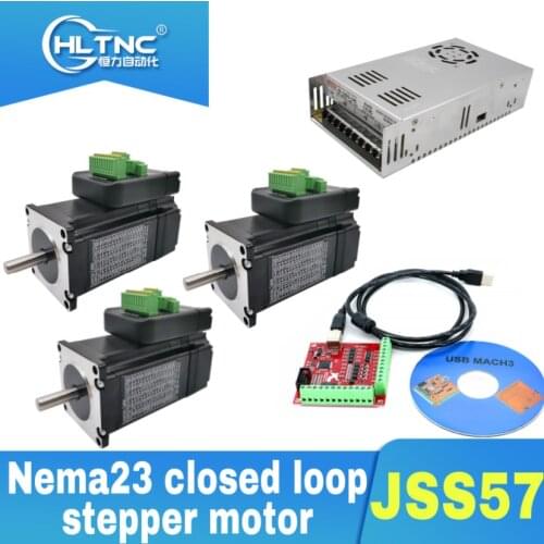 Nema23 3 pcs JSS57P1.5N / 2.2N / 3N closed loop stepper motor + 1pcs 350w 36v power supply + 1 set of mach3 interface board