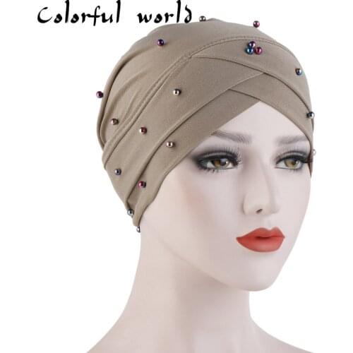 2020 Hijab Caps Muslim stretch Turban cap Islamic Underscarf Bonnet Under Scarf caps turbante mujer crystal hemp stud head cap