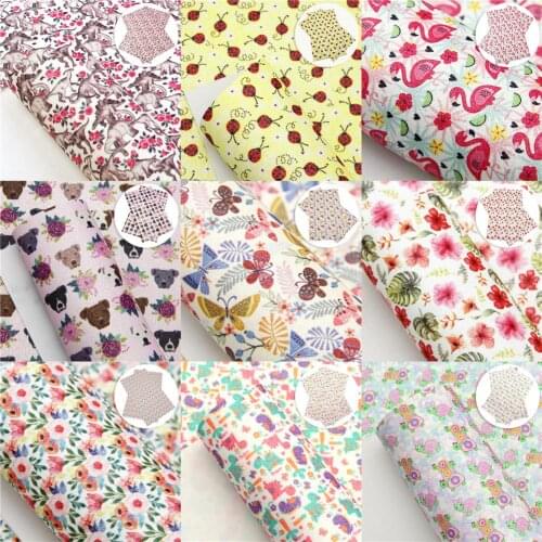 Shimmer Fine Glitter Faux Leather Sheets Animals Bee Dog Floral Printed Synthetic Leather Fabric 20x33cm for DIY Garment Crafts