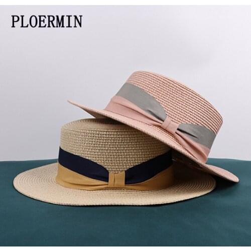 2020 New Womens Wide Brim Sun Hats Summer Ribbon bow Straw Hat Fashion Foldable Beach Boater Hat Holiday Beach Bucket Cap Girl