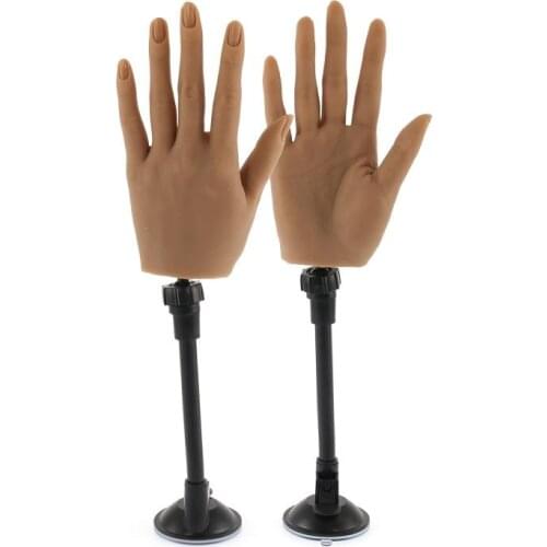2 Pcs Silicone Practice Hand Flexible Movable Prosthetic Soft Fake Nail Trainning Hand Model Manicure Practice Hands With Stand