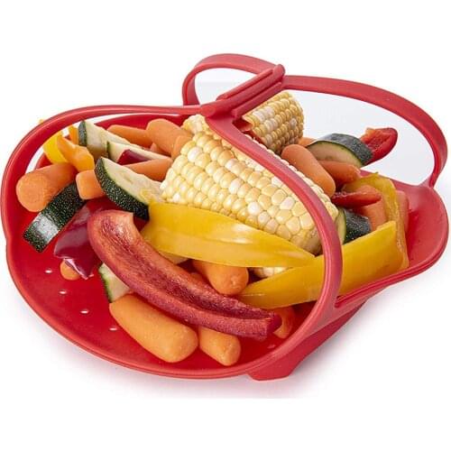 Foldable Silicone Food Steamer Anti-Slip Premium Quality Dishwasher Safe Silicone Steamer Basket With Handles Kitchen Gadgets